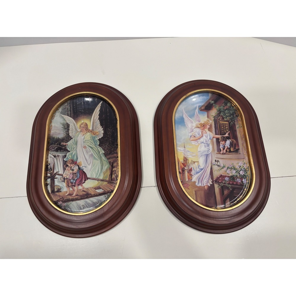 Vintage 1995 Annaburg Guardian Angel Collector Plates Set of 2 Framed Porcelain